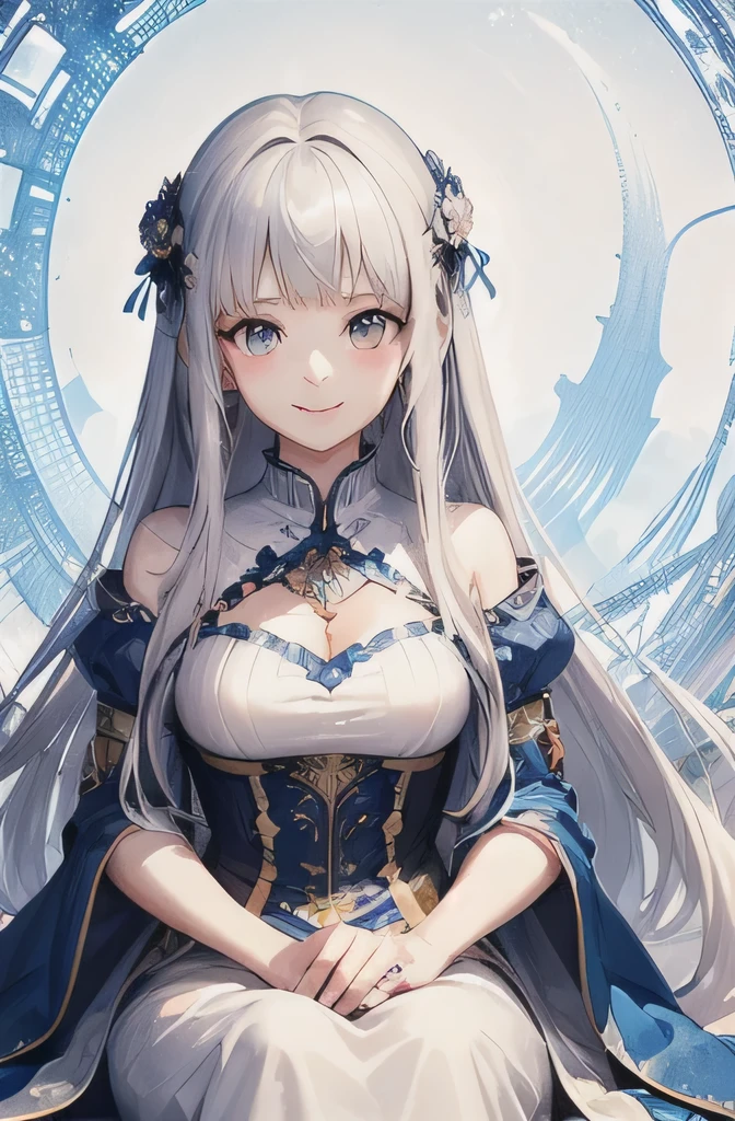 (masterpiece, highest quality, highest quality, Official Art, beautifully、beautiful:1.2), (1 Girl:1.3), (Fractal Art:1.3),girl，beautiful，An innocent smile，Silver Hair，Long Hair，Princess，Smooth Hair