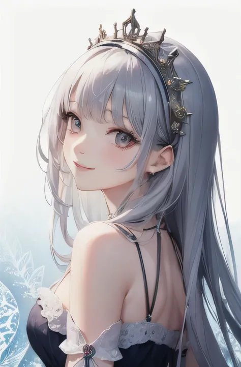 (masterpiece, highest quality, highest quality, Official Art, beautifully、beautiful:1.2), (1 Girl:1.3), (Fractal Art:1.3),girl，beautiful，An innocent smile，Silver Hair，Long Hair，Princess，Smooth Hair，There&#39;s a bird on my shoulder