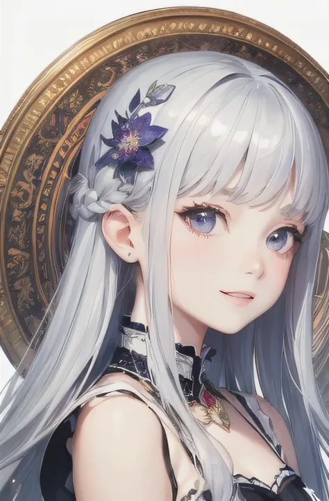(masterpiece, highest quality, highest quality, Official Art, beautifully、beautiful:1.2), (1 Girl:1.3), (Fractal Art:1.3),girl，beautiful，An innocent smile，Silver Hair，Long Hair，Princess，Smooth Hair，There&#39;s a bird on my shoulder