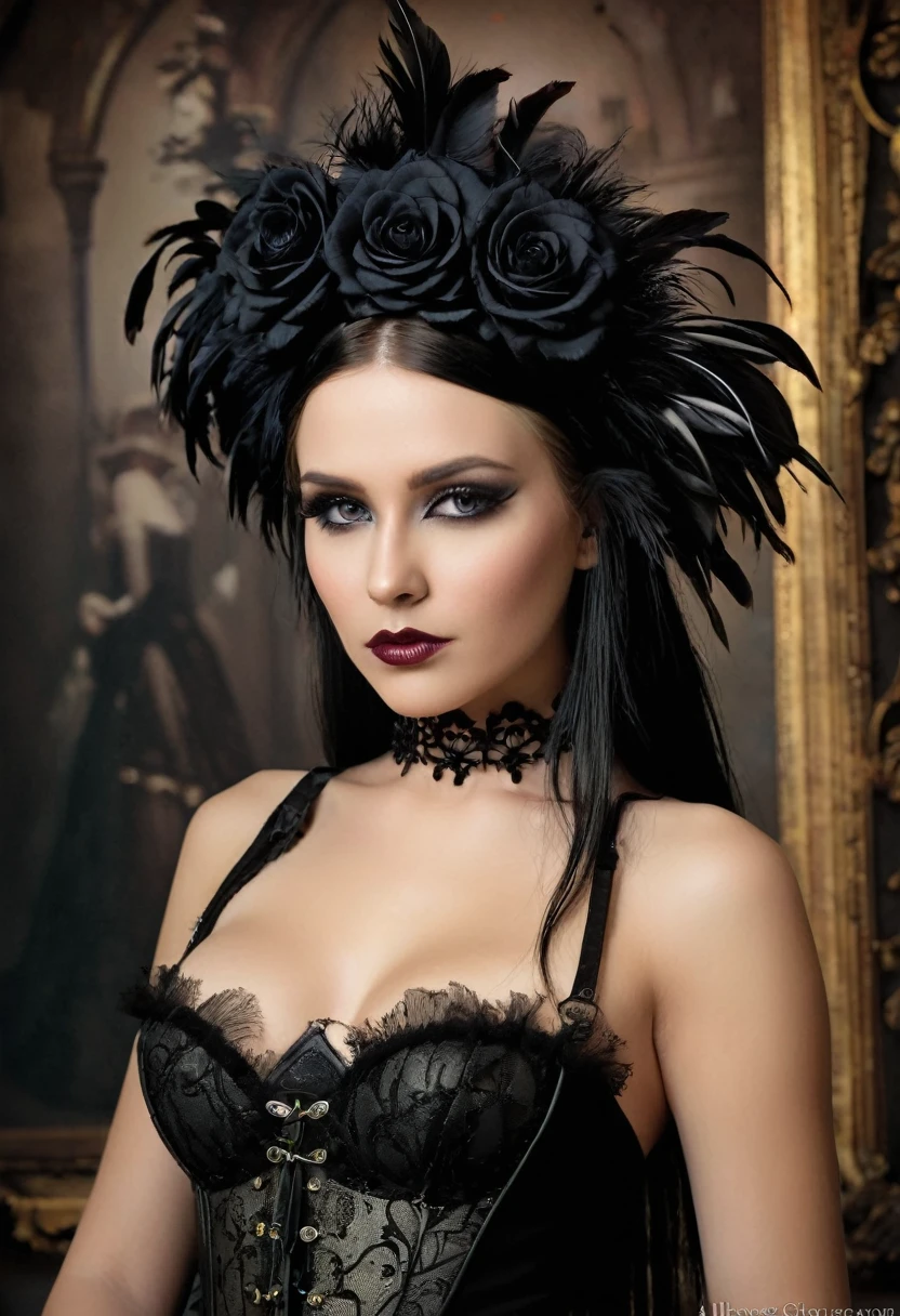 Blond woman with black feathers and a flower in her hair, sexy and nude -  SeaArt AI