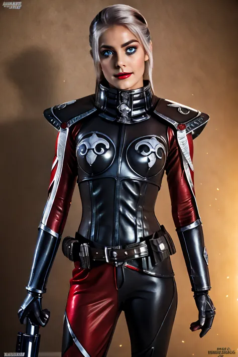 harley quinn TRON warhammer costume sexy clothes transparent. professionally retouched, soft lighting, realistic, smooth face, p...