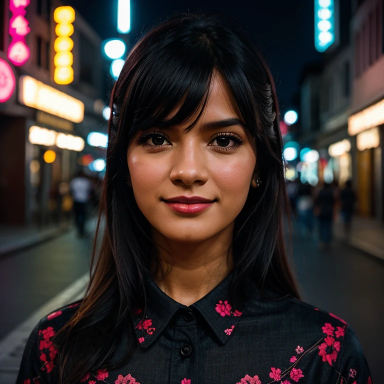 1 Mädchen, Langes rosa Haar, rote Hörner, Hemd mit weißem Kragen, schwarze Krawatte, leichtes Lächeln, gelbe Augen, Geil_Kann,, Gebäude,Shops,Straßen der Stadt, Dunkler Himmel, Landschaft,Leuchtreklamen,Nachtstadt, Japanische Buchstaben,, , Absurditäten, detaillierte Augen, äußerst detailliert, volumetrische Beleuchtung, Realist, Realistische Beleuchtung, 8k, filmische Beleuchtung, Tiefenschärfe, perfekt, hyperdetailliert, fotorRealist, ultra Realist, Luz Realist, harte Beleuchtung, komplizierte Details, Stop-Motion-Technik, Tonzuordnung, Scharfer Fokus, hyperdetailliert,