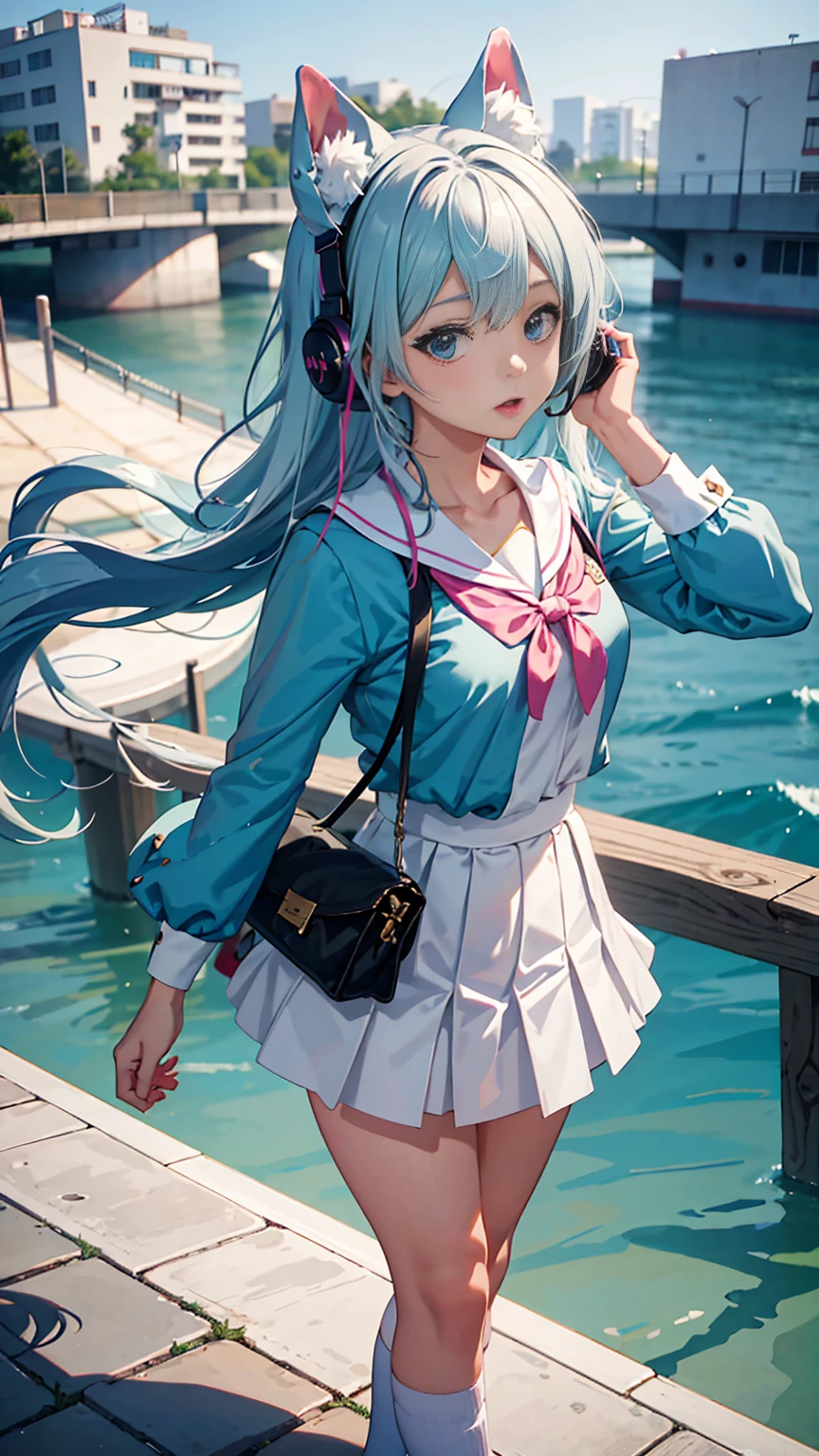 (Put on your headphones:1.0),道を歩いているAnime Girls, Beautiful anime school girl, Cute girl anime visuals, 長い髪のAnime Girls, Smooth anime CG art, 若いAnime Girls, 魅力的なAnime Girls, Anime Style 4k, Surreal , Anime Art Wallpapers 8K, City Girl Fan Art, Anime Girls, Digital anime illustration、uniform