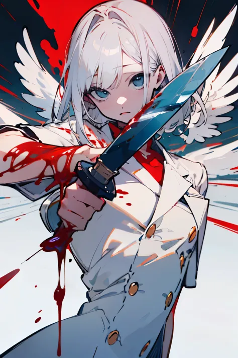 Angel、highest quality、Perfect quality、blood droplets、Holding a knife、