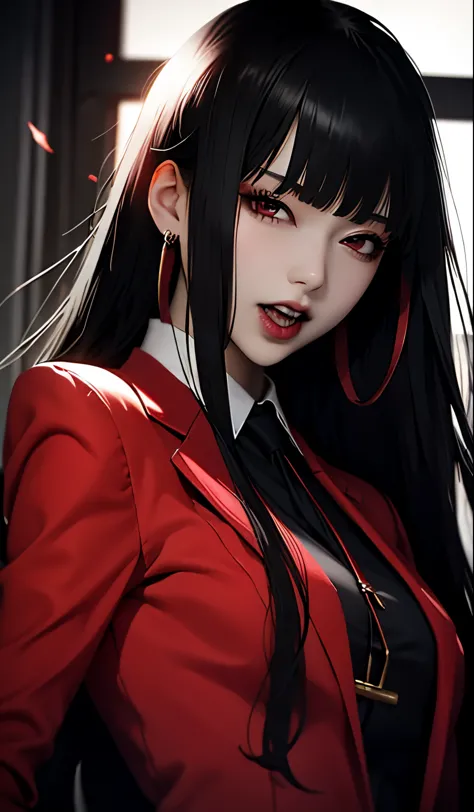 Jabami Yumeko&#39;s Manicure、Red nails、Red eyes、Open lips (Mole under the eye:0.8),
Open your mouth,Roll your eyes,
