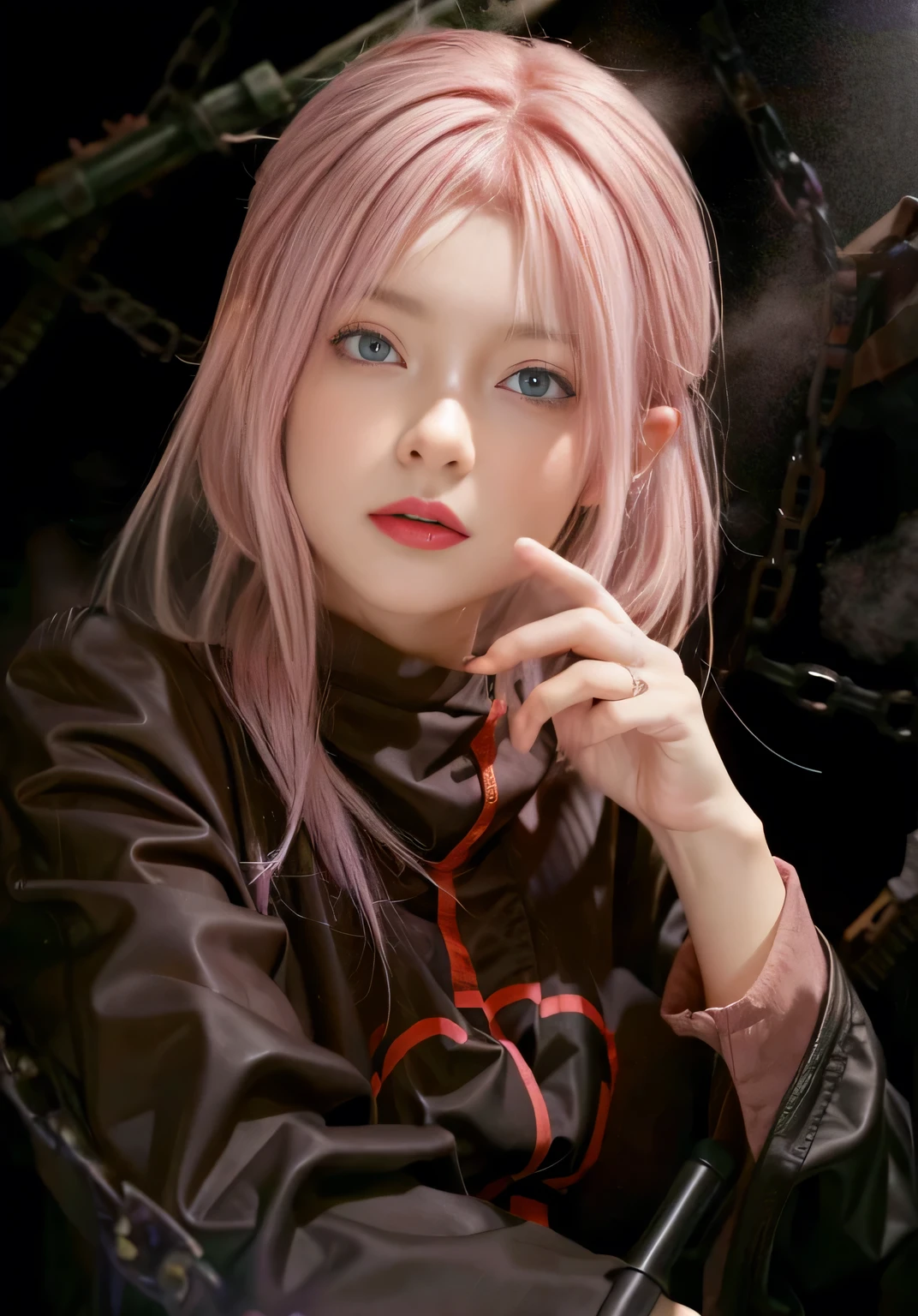 1 garota,cabelo rosa, olhos verdes e roxos,alta resolução,hiper-realista, ultra detalhe