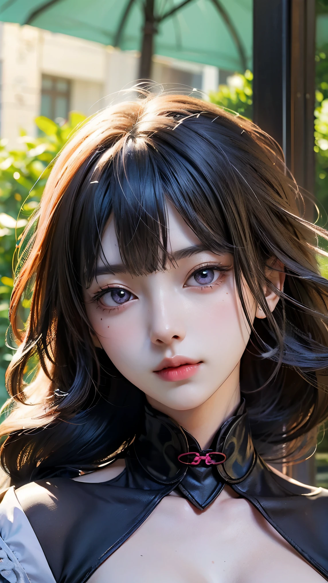 (masterpiece), (best quality), (ultra detailed),(illustration), (1girl),looking at viewer, (interview),beautiful detailed eyes, delicate beautiful face, Floating,(high saturation),(shining), breast, Raiden_shogun is pulling a blade from her chest
