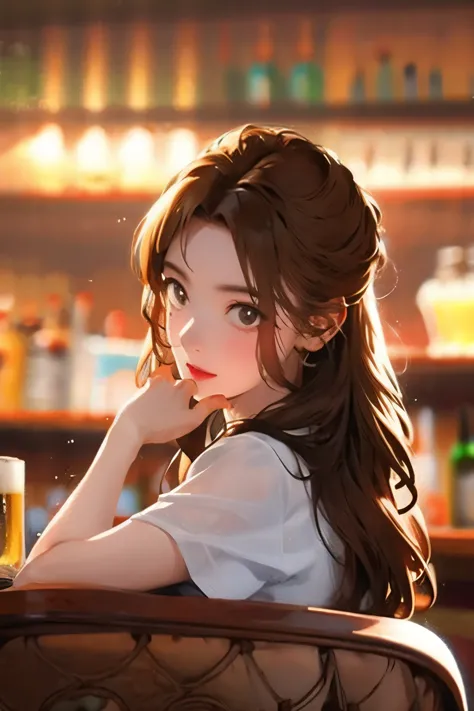 Bar girl drinking beer