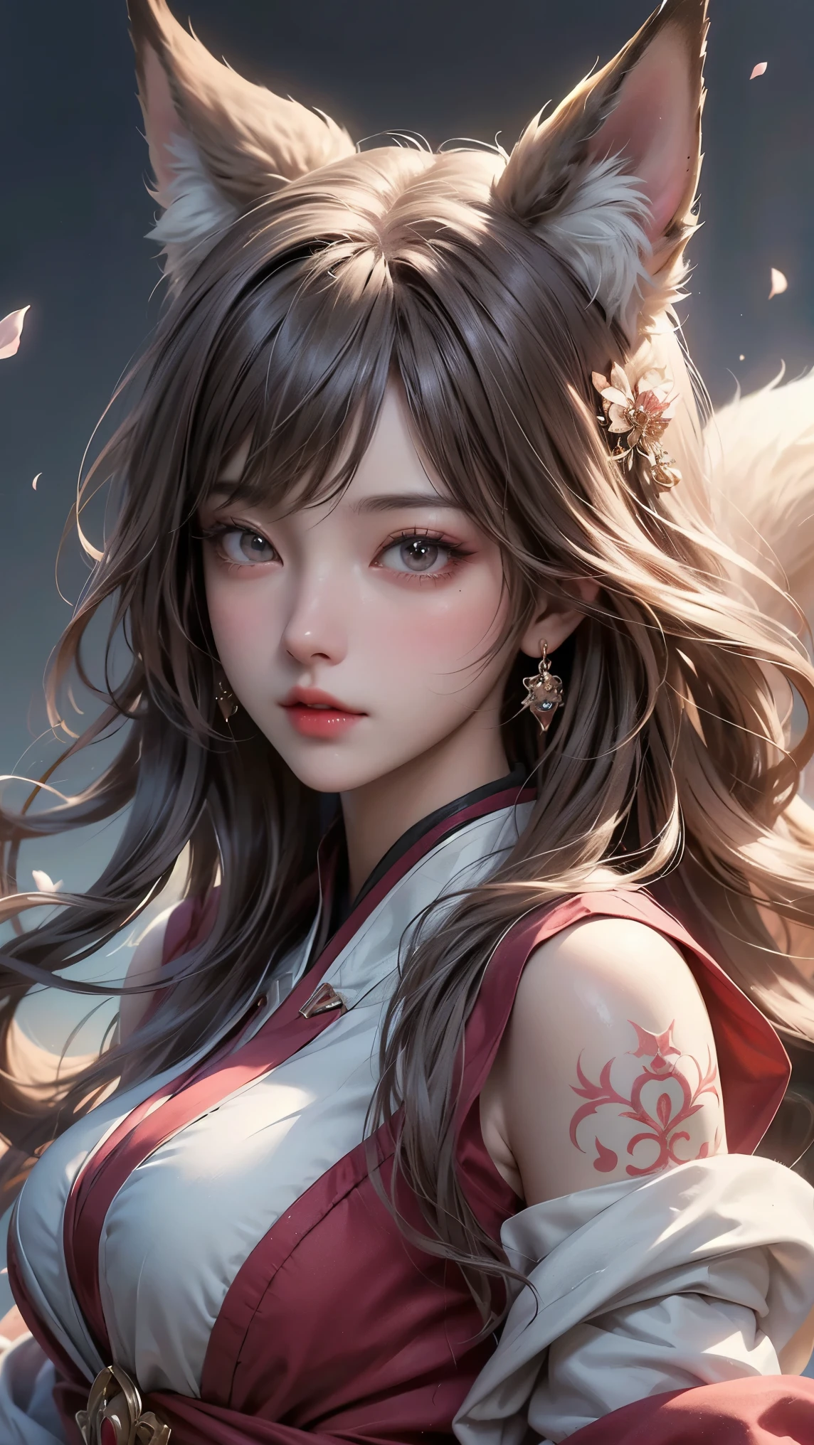 (masterpiece), (best quality), (ultra detailed),(illustration), (1girl),looking at viewer, (interview),beautiful detailed eyes, delicate beautiful face, Floating,(high saturation),(shining), breast, yaohu,Dharma ball, fox ear, fox girl