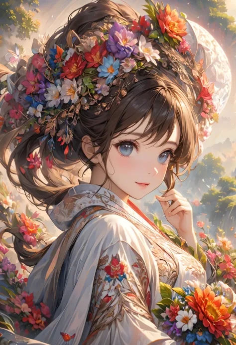 1 Girl,(masterpiece, top quality, best quality, official art, Beautiful and beautiful:1.2), (1 Girl), Extremely detailed,Flowers...