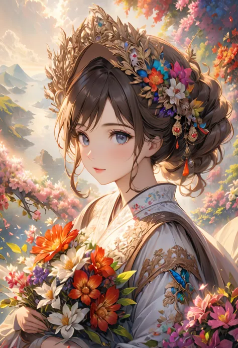 1 girl,(masterpiece, top quality, best quality, official art, beautiful and beautiful:1.2), (1 girl), extremely detailed,flowers...