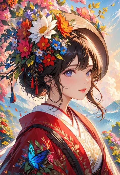 1 girl,(masterpiece, top quality, best quality, official art, beautiful and beautiful:1.2), (1 girl), extremely detailed,flowers...