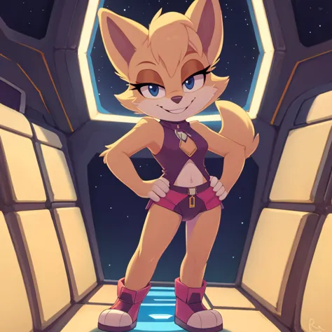 score_9, score_8_up, score_7_upKatt monroe, furry, in spaceship, standing, wink, seductive smile, hands on own hips