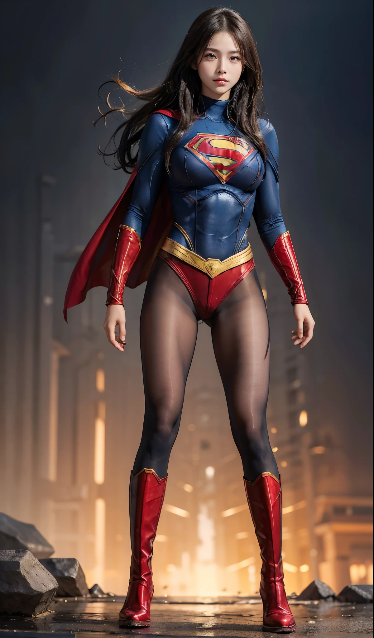 sem fundo、(((Lindas pernas em meia-calça preta.)))、(((Expresse legalmente a beleza do seu sorriso)))、((((Aproveite ao máximo suas imagens originais)))、(((Fantasia de Supergirl)))、(((cabelo bonito)))、(((Sofrimento)))、(((Por favor, use meia-calça preta....、Use botas vermelhas)))、((Melhor qualidade de imagem、8K))、((mais alta qualidade、8K、Obra de arte:1.3))、(((Preservar o plano de fundo )))、foco nitído:1.2、Mulher bonita com figura perfeita:1.4、Músculos abdominais finos:1.2、corpo molhado:1.5、Textura altamente detalhada do rosto e da pele、8K