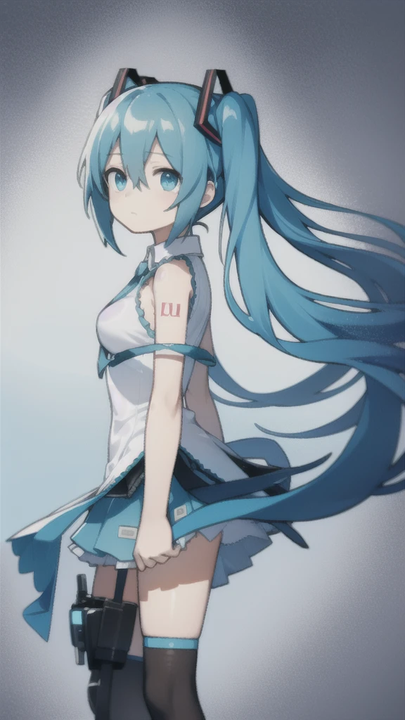 best quality, chibi, 1 girl,  miku, Hatsune Miku, (full body), Pure white background,Vivid,clearly,sad face,rain