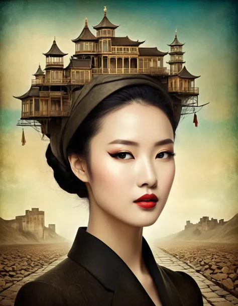 in style of christian schloe, beautiful details，best quality, ultra-detailed, hdr, masterpiece:1.2, wasteland, china&#39;s talle...