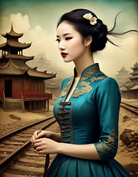 in style of christian schloe, beautiful details，best quality, ultra-detailed, hdr, masterpiece:1.2, wasteland, china&#39;s talle...