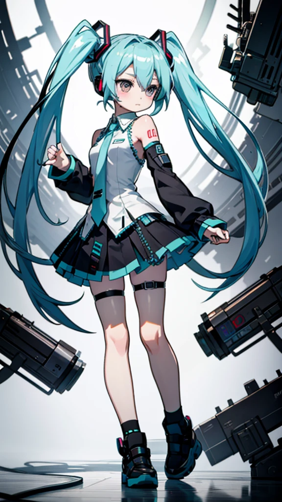 Product illustration for Girl black,white skin,Pale complexion,Light skin tone,face forward,Are standing、Hatsune Miku,Twin tails