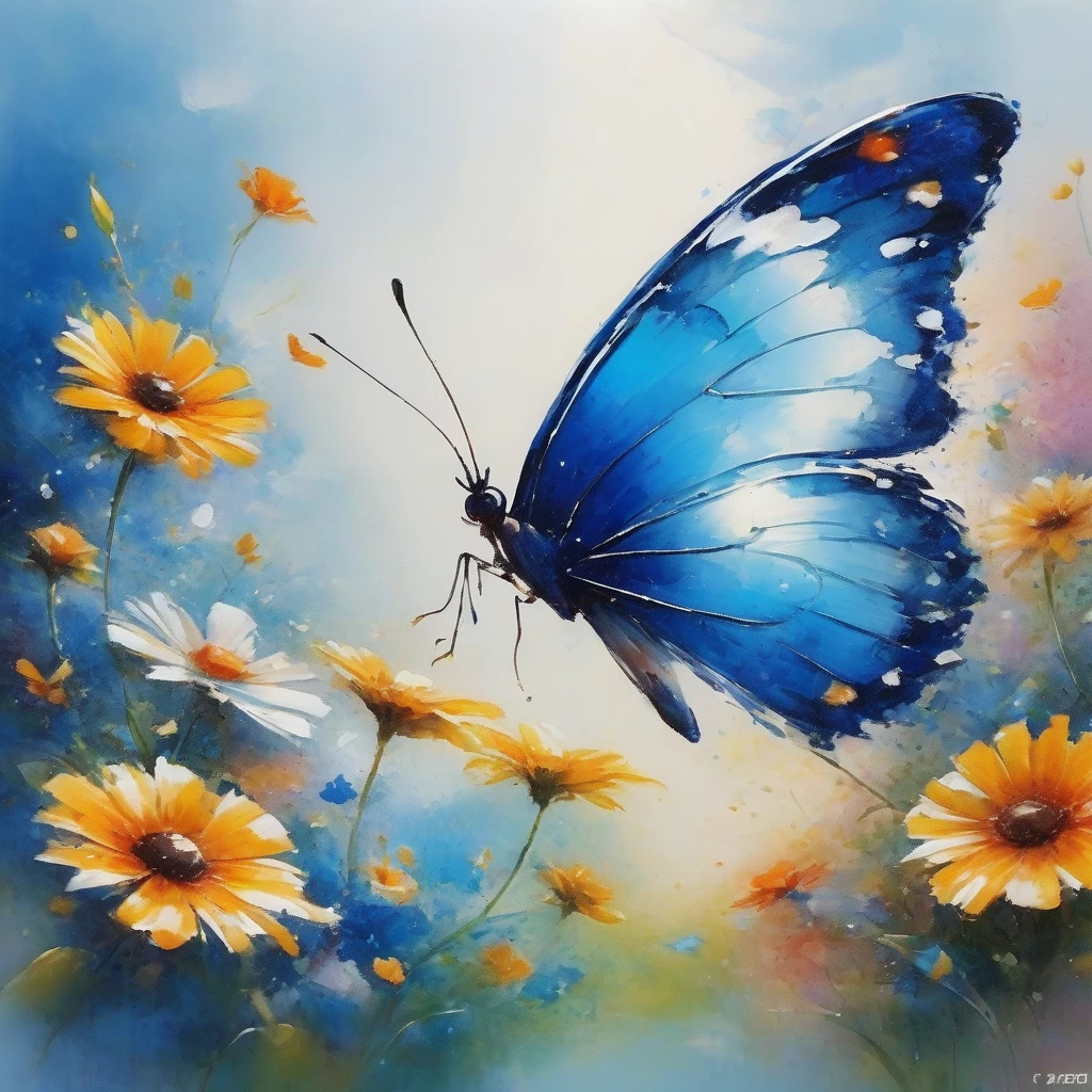 Produced by ais-rcn，8k Photo，letter，Like many blue butterflies，Dancing with the Pen，Transform ideas into beautiful works of art，Flexible，Side light，paint