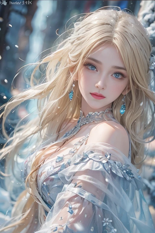 (photorealistic:1.8, highest quality:1.8,8K masterpiece:1.8,High resolution,muste piece:1.8),A 23-year-old woman standing on a snow mountain,fantasy,(transparent dresini skirt,Transparent Shawl、Elegant earrings、choker), beautiful detailed blue eyes:1.7,double eyelid:1.6,beautiful skin:1.8, (looking at the camera:1.2),(Photo seen from below:1.3),(long Hair:1.2,beautiful shining blonde hair:1.5), expression(Impish Smile:1.3,face turns red:1.3),(Moderate chest:1.3),Pause(Seductive pose:1.5),background(snow scene:1.5,snow mountain:1.3,fairyland forest),(slender:1.2),(detailed perfect face),normal hands:1.5,normal finger:1:5,normal feet:1.5,(cameltoe)