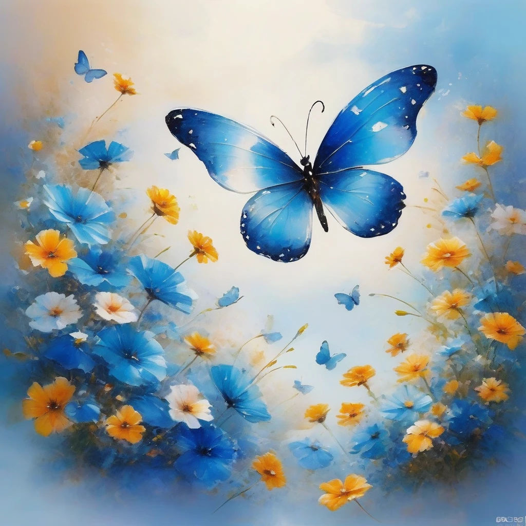 Produced by ais-rcn，8k Photo，letter，Like many blue butterflies，Dancing with the Pen，Transform ideas into beautiful works of art，Flexible，Side light，paint