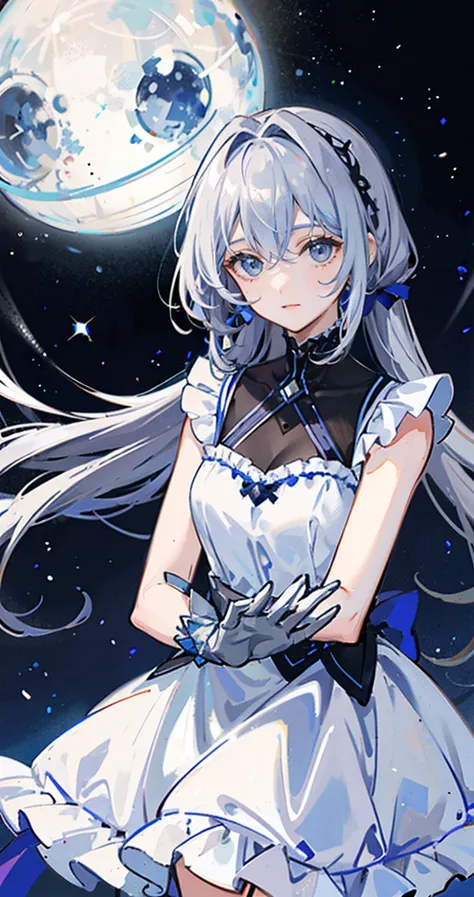 woman, Gray Hair, blue eyes, Dark color dresses, Milky Way, crab, null, performer, Constellation: Cancer.