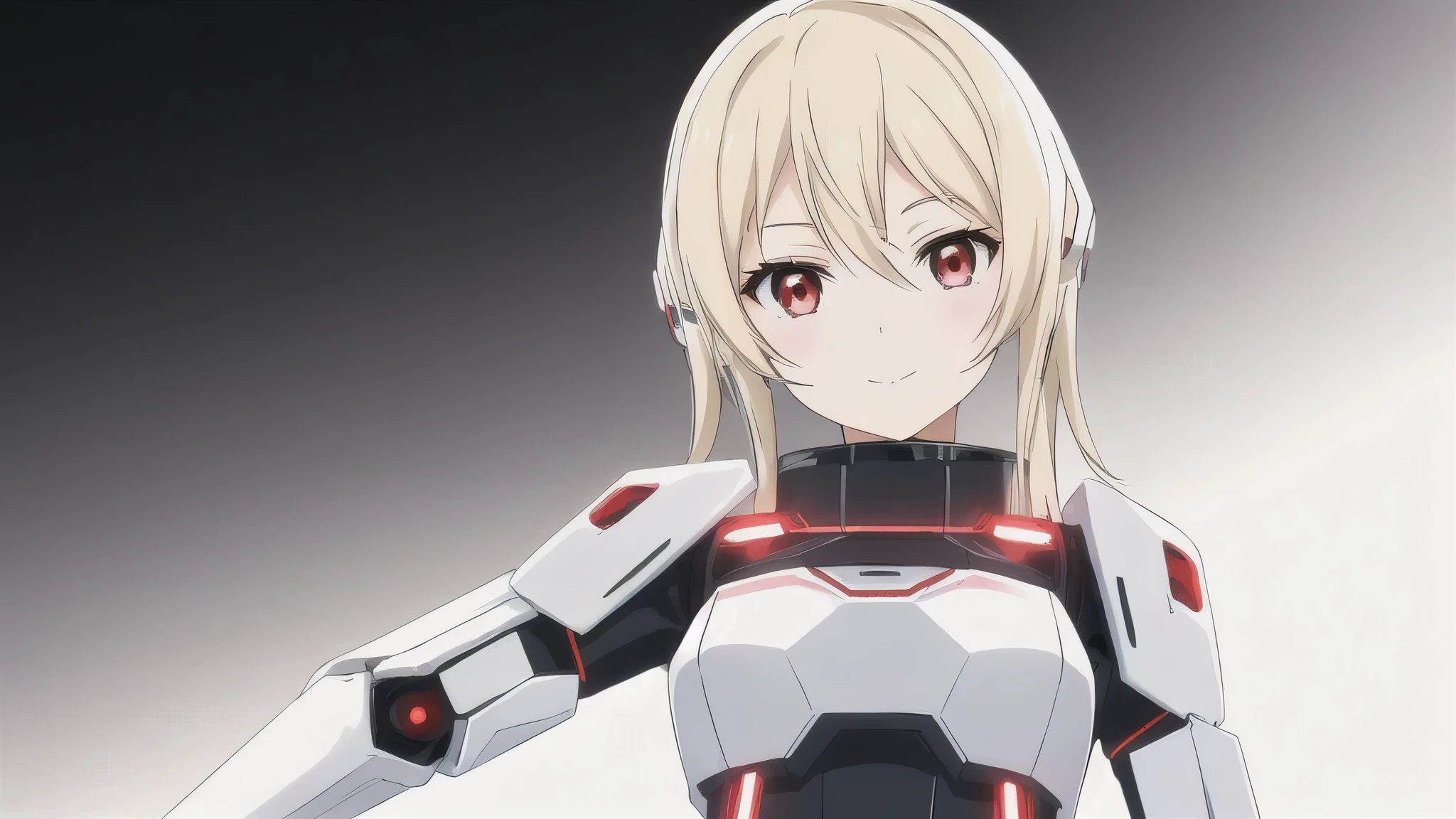anime 女孩 with blonde hair and red eyes in a white and black suit, cute cyborg 女孩, 完全由機器人控制!! 女孩, 女孩 in mecha cyber armor, 動漫機器人!! anime 女孩, 安卓女主角, portrait anime space cadet 女孩, 動漫機器人, anime 女孩 of the future, perfect android 女孩, cyberpunk anime 女孩 mech, 美麗的女性機器人!, perfect 動漫機器人 woman