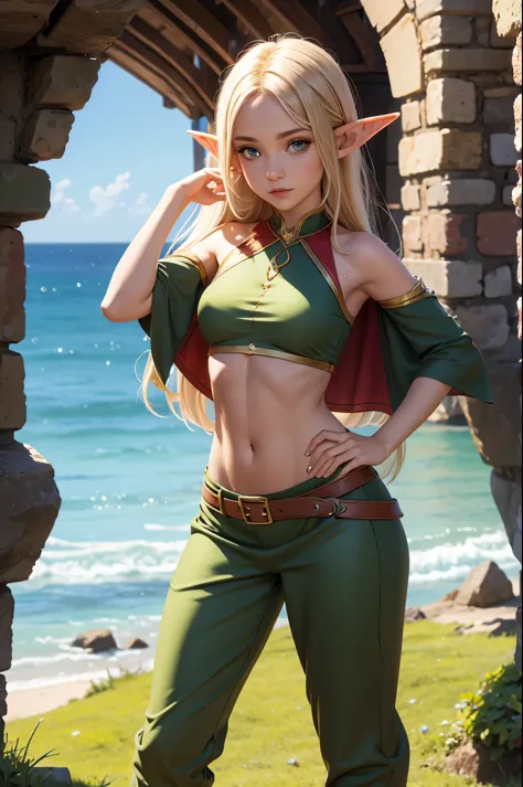 full body, elf girl, midriff