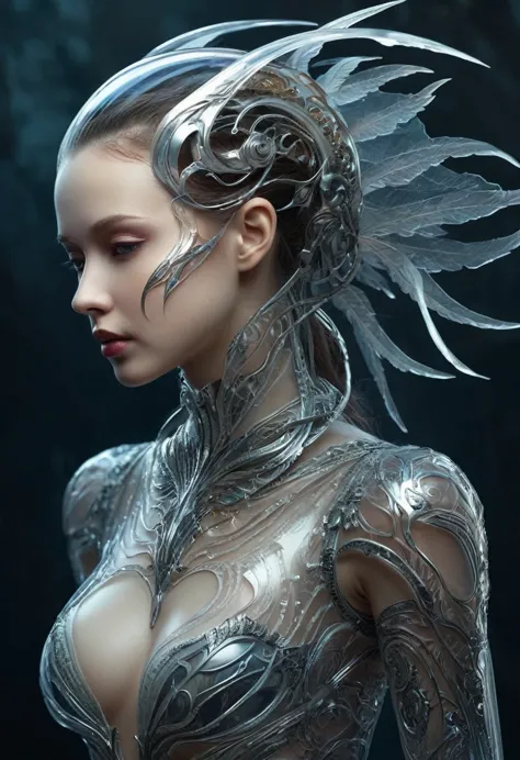 biomechanical style ultra detailed illustrations, phantom magical creatures, (translucent skin: 1.5), (with translucent body: 1....