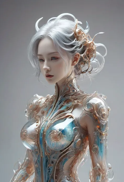 bioMechanical style Ultra detailed illustrations, Phantom Magical Creatures, (Translucent skin: 1.5), (with translucent body: 1....