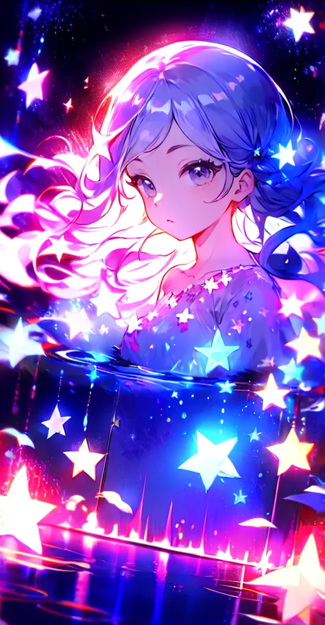 xcdd, dress, water遊び, star, water, null, night, Shine, Shine, star, night null, Backlight, Particles of light, Floating Hair,, A...