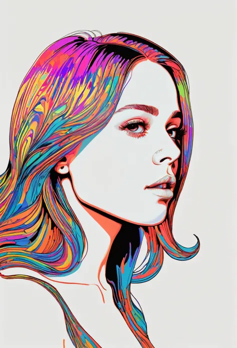 psychedelic, woman, drawing, from side, portrait ,detailed, 8k, simple background,