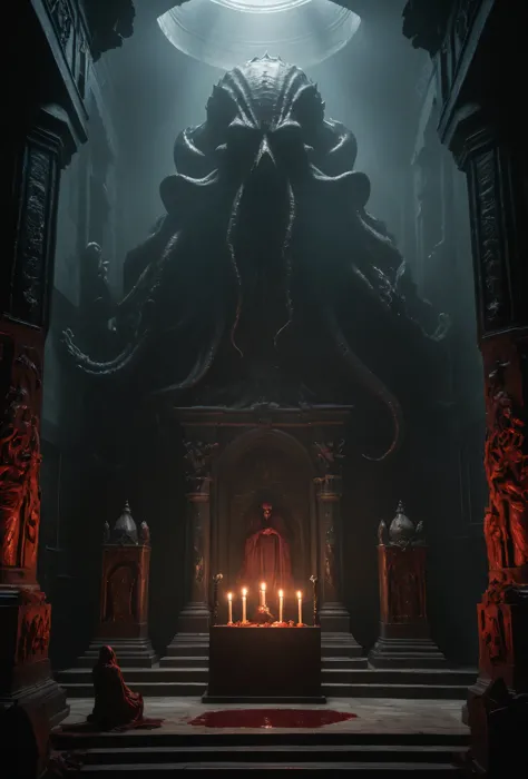 cthulhu chamber, creepy, masterpiece, best quality, hyper detailed, ultra detailed, UHD, perfect anatomy, portrait, dof, hyper-r...