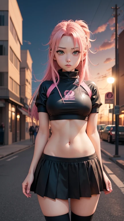 Anime girl 12 years old with pink hair and green eyes posing for a photo., sakura haruno, mejor fondo de pantalla de anime 4k konachan, chica anime seductora, marin kitagawa fan art, sakura petals around, salpicadura de anime , estilo anime 4k, Moe anime art style, high quality anime art style, ilustraciones de anime detalladas, anime wallaper, mejor chica anime