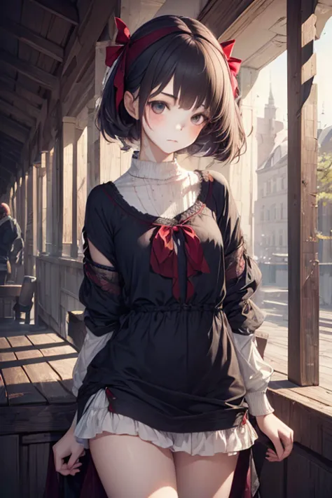 1girl, rebel and casual outfit, red ribbon, peaceful, beautiful detail eyes, (full shot), (stylized:1.2), (highly detailed), (hi...