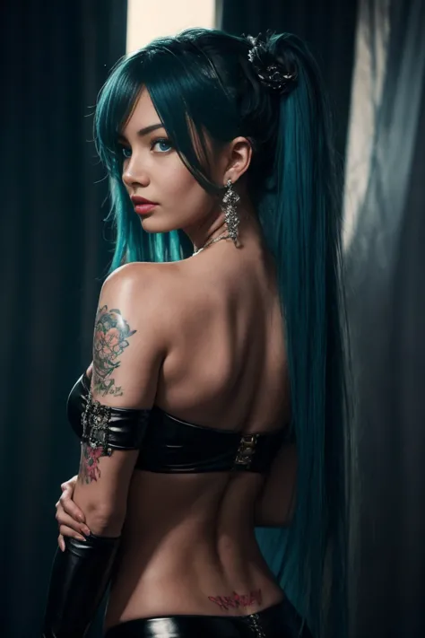 miku martineau, raw photo、realistic、realistic-oriented、hair ornaments、earrings、tattoo、goth_punk, 1 girl, alone,、highest quality,...