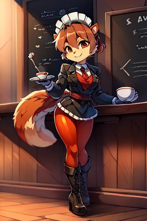 boy, squirrel, furry, bodyfur, blazer, bottomless, color tights, gloves, boots, cafe, maid