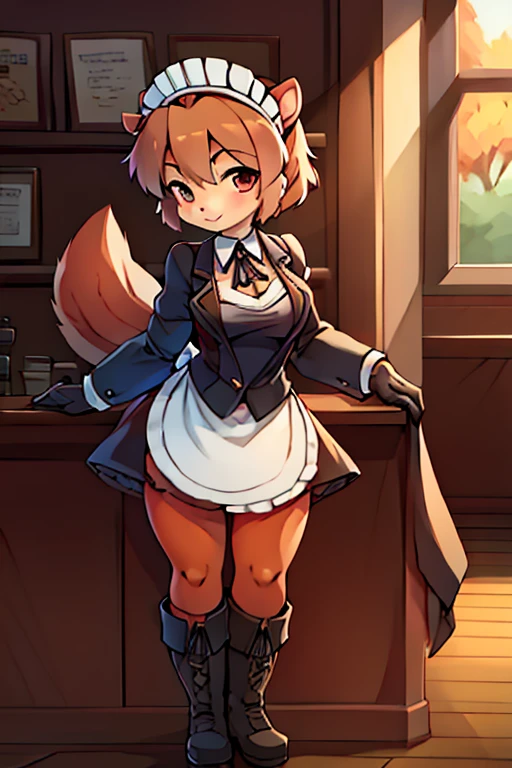 boy, squirrel, furry, bodyfur, blazer, bottomless, color tights, gloves, boots, cafe, maid