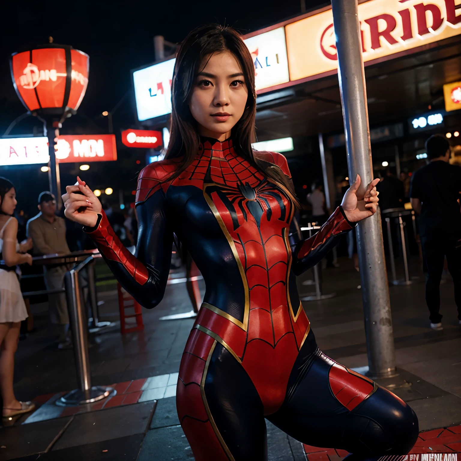 Arafed woman in a spider - man suit posing for a picture - SeaArt AI