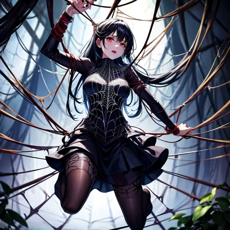 woman entangled in the spider's web, restrained,