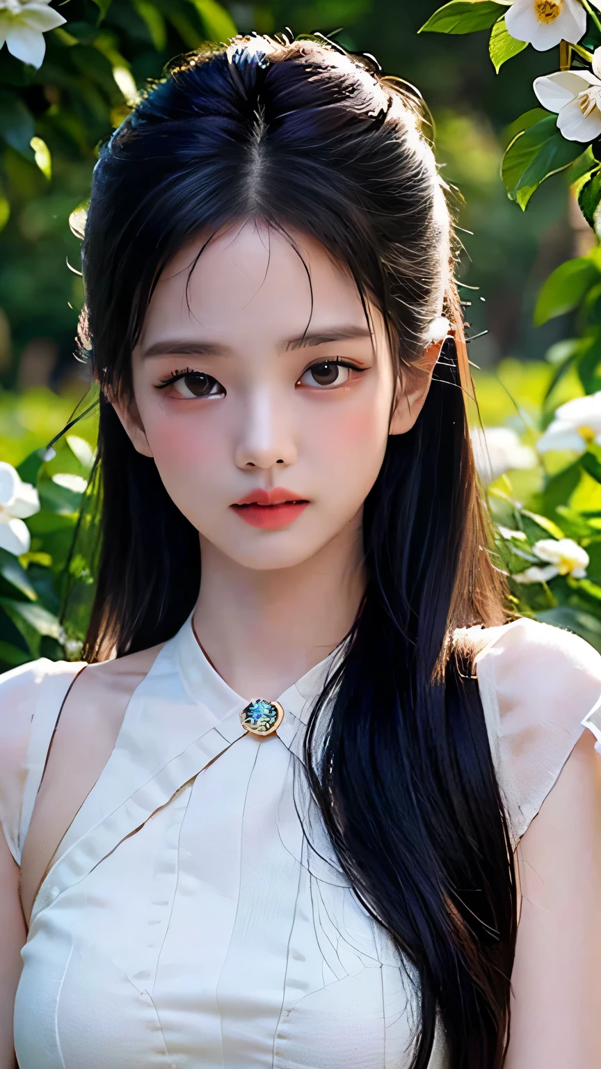 (mejor calidad,4k,8K,alta resolución,obra maestra:1.2),ultra detallado,(Realista,photoRealista,photo-Realista:1.37),Kim Jisoo y Kim Jennie,Chicas en un jardín con flores vibrantes.,hermosos ojos detallados,hermosos labios detallados,ojos y rostro extremadamente detallados,Pestañas largas,retratos,iluminación de estudio,paleta de colores,Luz solar suave,pinceladas delicadas,pastel tones,expresiones amables,trajes de moda,posando con gracia,gemas brillantes,césped verde,telón de fondo natural,pura alegría y felicidad