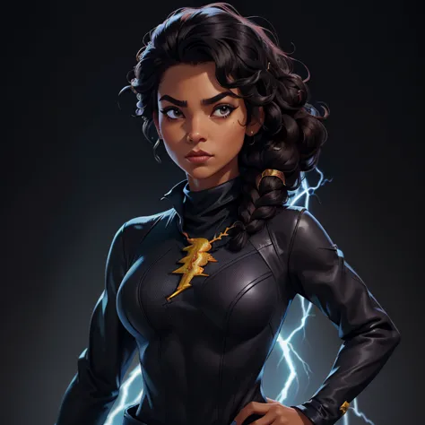 ((Black free fire game style female character)), ((arafed woman))((African-American Asian)), ((With black curly hair tied up wit...