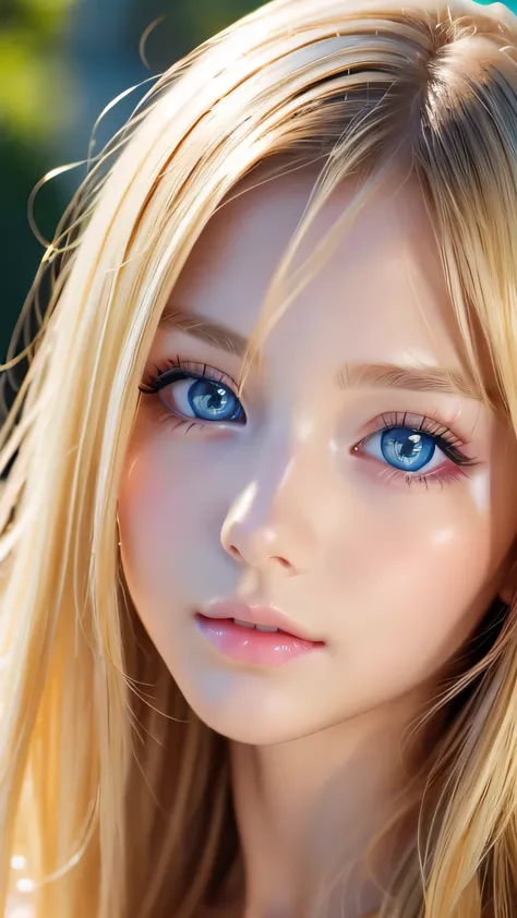 highest quality、masterpiece、(Realistic:1.4)、One very beautiful blonde girl、bangs over eyes、Super long, shining blonde hair、Very ...