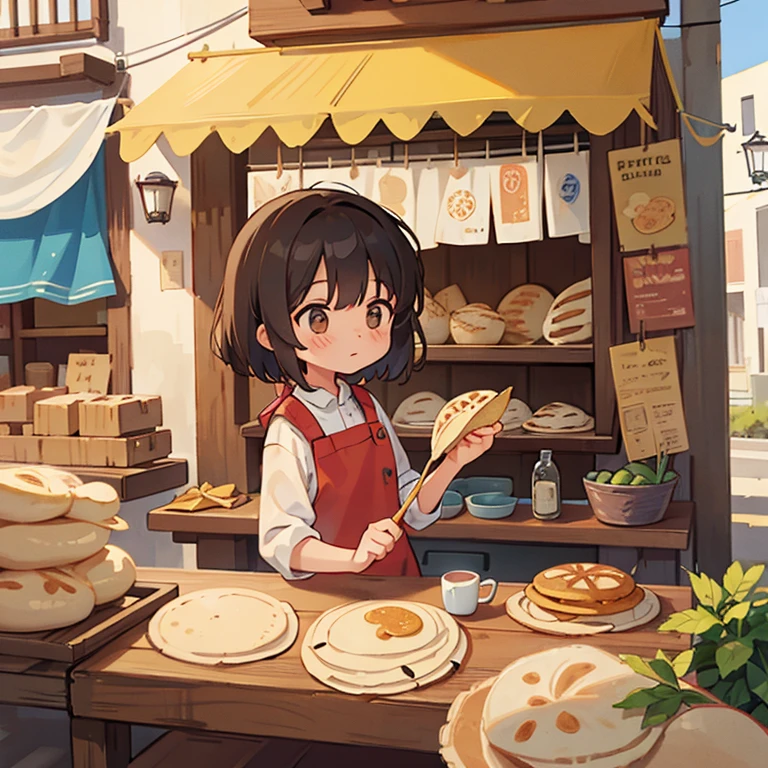 Girl making tortillas at a Spanish street stall