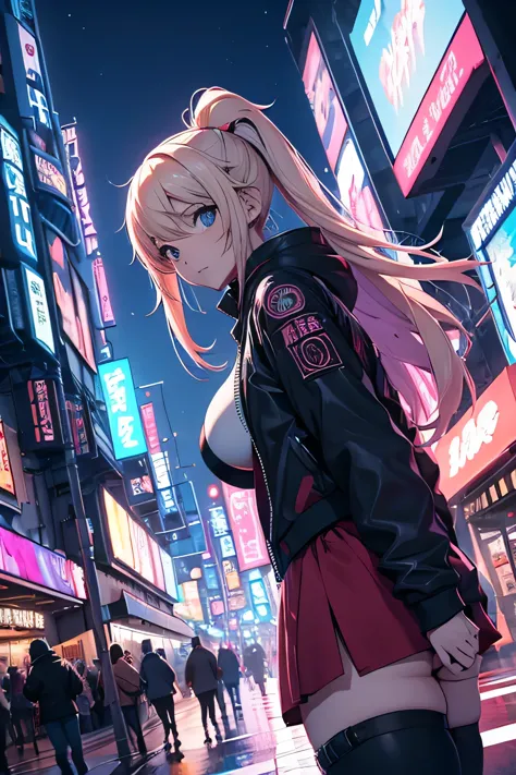 Chicas anime posando en una ciudad por la noche., oppai ciberpunk, anime ciberpunk art, anime ciberpunk, arte del anime ciberpun...