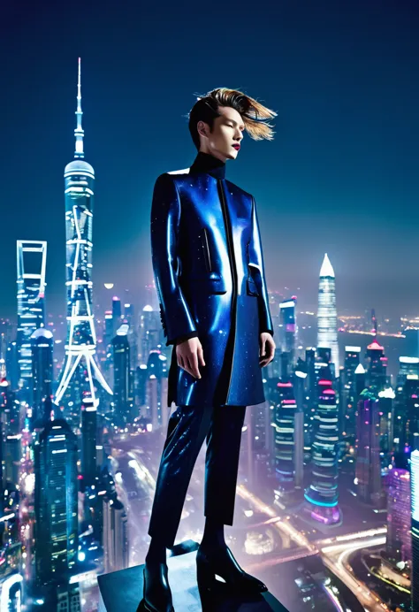 step into a dreamscape where a high fashion model dons an avant-garde version of the zhongshan suit by yohji yamamoto. this low ...