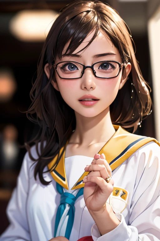 (chef-d&#39;œuvre, la plus haute qualité), Une fille,  Satou, Satou, Lunettes, 赤いフレームのLunettes, Costume de marin, Satou, Lunettes, 赤いフレームのLunettes, 