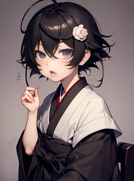 1boy, :o, black_hair, blush, commentary_request, gohei, hair_ornament, hairclip, haraegushi, japanese_clothes, male_focus, miko,...