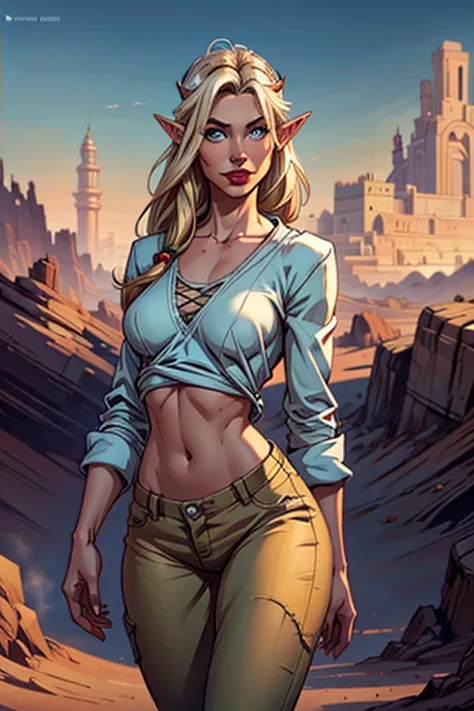 ((best quality)), ((artwork)), ((realistic)), ((best quality)), ((artwork)), ((realistic)), female elf, walking in the desert, l...