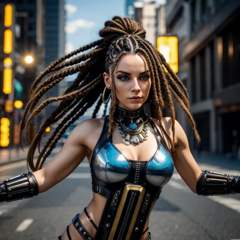 1 woman in streampunk outfit, female, full body, 30 years old, pretty face, ultra detailed face and eyes, hyperrealistic, realis...